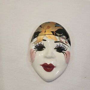 Vintage hand painted face brooch